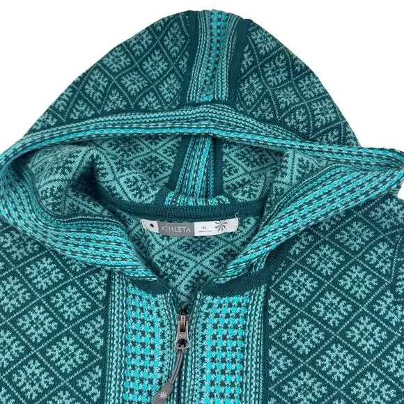 Athleta Spooner Summit Nordic Print Knit Long Line Zipper Cardigan Women's XL - Picture 3 of 9